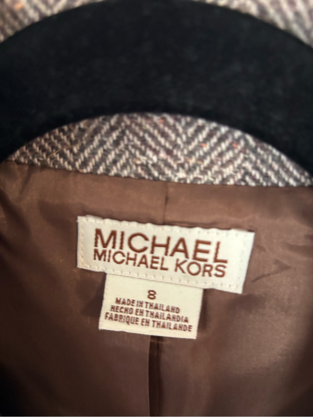 NEW Michael Michael KORS  Brown Herringbone Wool-Blend Military Stye Jacket SZ 8 - Picture 9 of 14